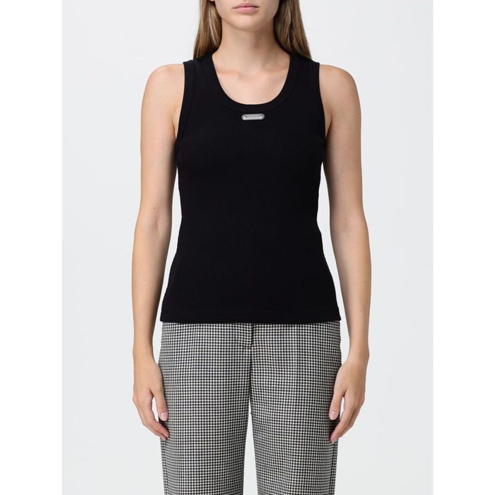 Mcqueen Women Sleeveless Slim Fit Stretch Cotton Top Mcqueen With Applied Logo